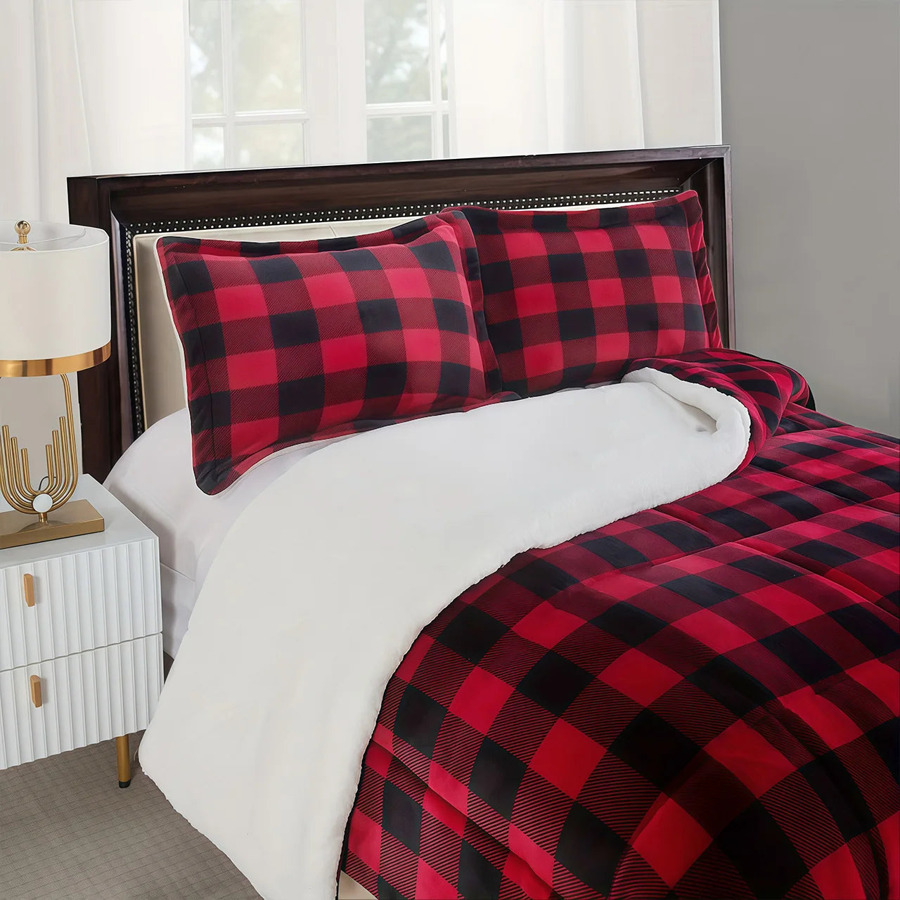 Manta de forro polar sherpa suave de 1 pieza con estampado a cuadros de búfalo - Para sofá, cama y uso en exteriores - Para todas las estaciones, lavable a máquina, suave y cálida, 4 libras de peso