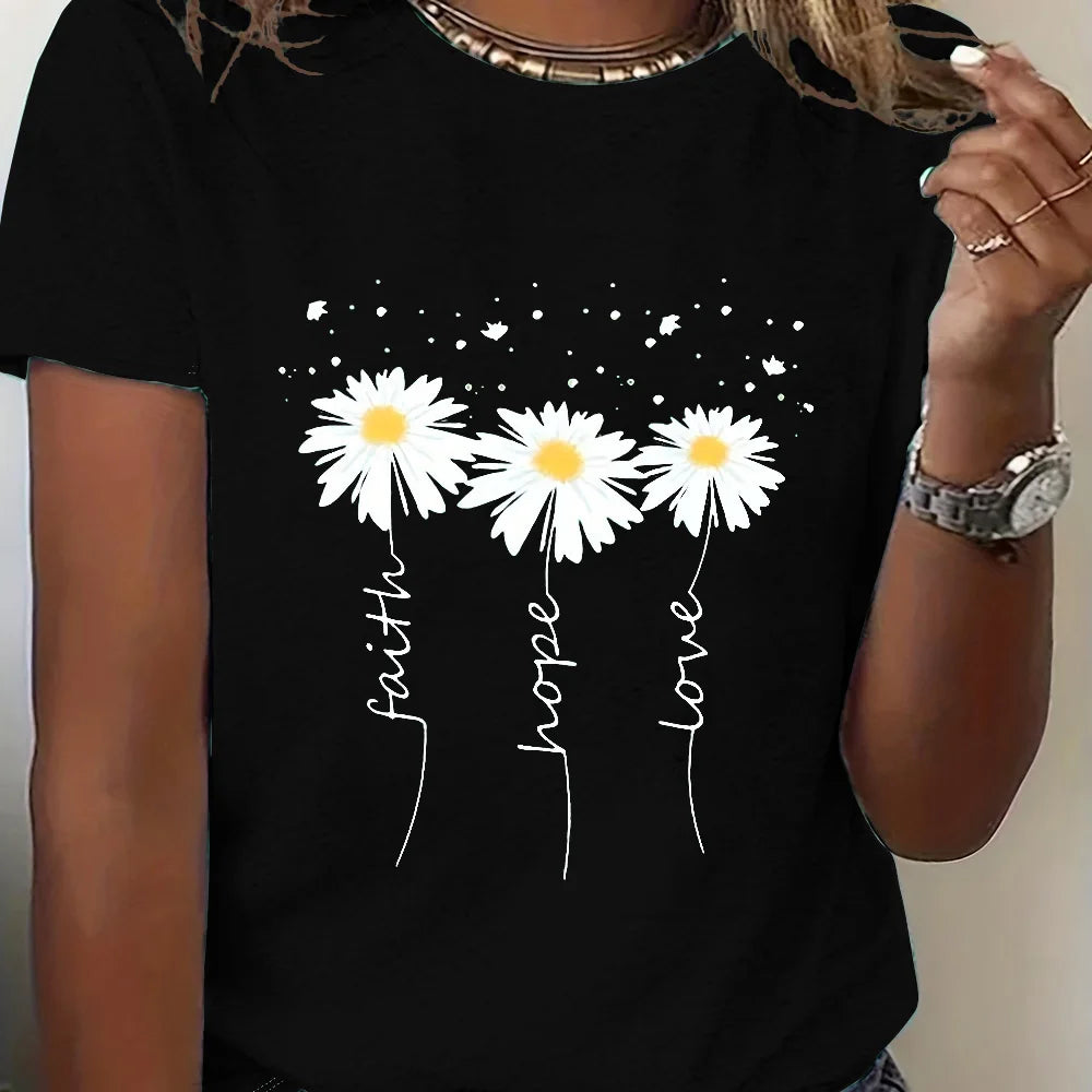Camiseta floral con bloques de color – Estilo informal y veraniego