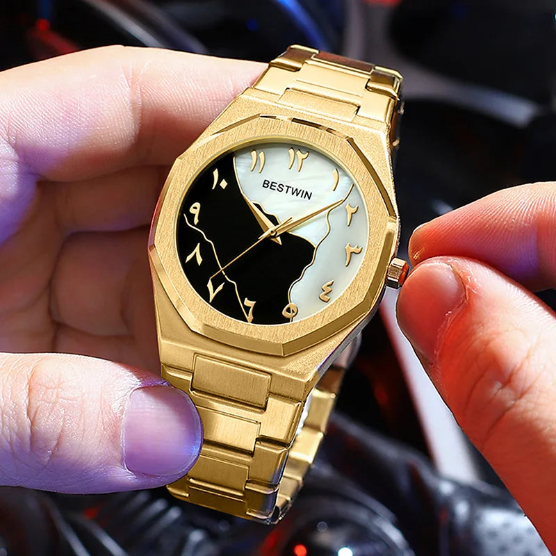 Fashion Watches Men's Watch reloj hombre BESTWIN Creative Dial Gold Shell Face Business watches for men relogios masculino
