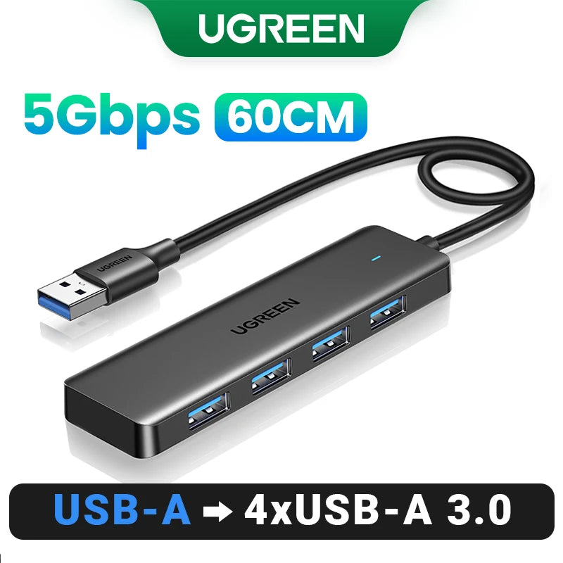 UGREEN Concentrador USB 3.0 de 4 puertos, USB HUB delgado para ratón, teclado, compatible con MacBook Pro Air Laptop, PC de escritorio, Xbox, PS5 Splitter