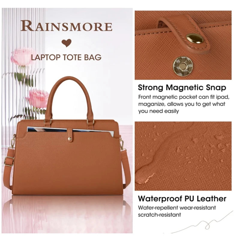 Large Capacity Laptop Bag for Women 15.6 Inch Laptop Tote Bag Leather Work Bag Waterproof Briefcase Business Office Computer Bag