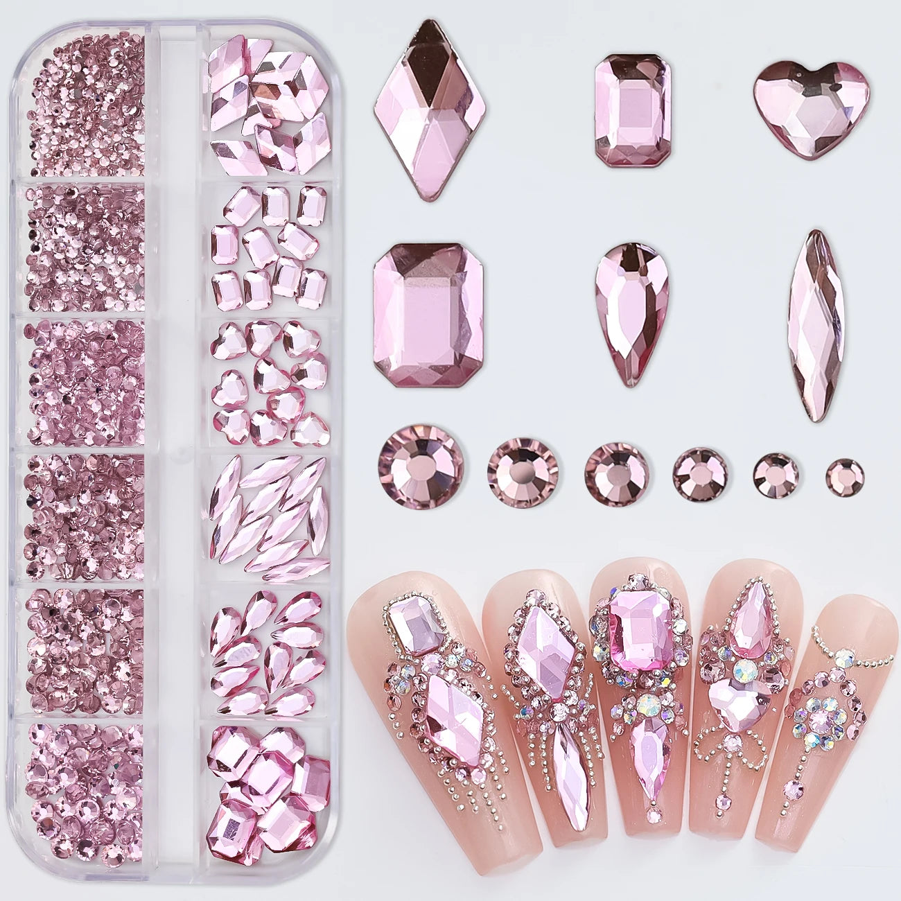 180 Uds. diamantes de imitación de cristal AB de espalda plana, gemas de diamantes de formas múltiples, piedras de cristal azul púrpura para decoración de uñas DIY