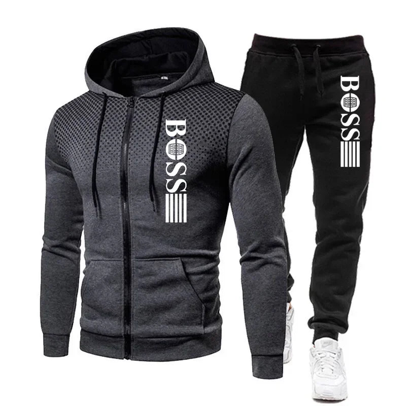 2026 New Men's Zippered Hooded Sweatshirt + Casual Pants Set, suitable for autumn and winter fashion, fitness and warm sports we