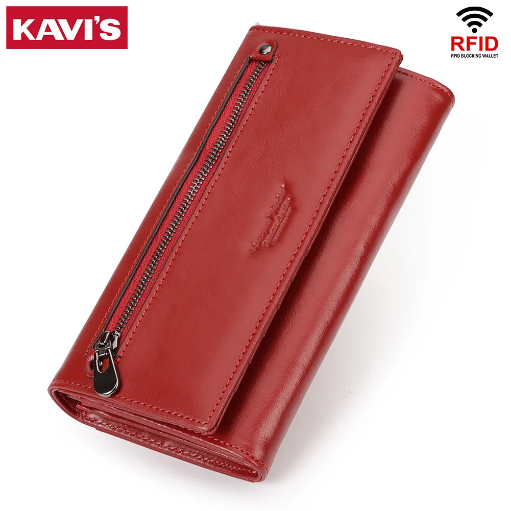 Portefeuille de luxe pour femme, en cuir véritable, avec emplacements pour cartes RFID, porte-monnaie multifonction