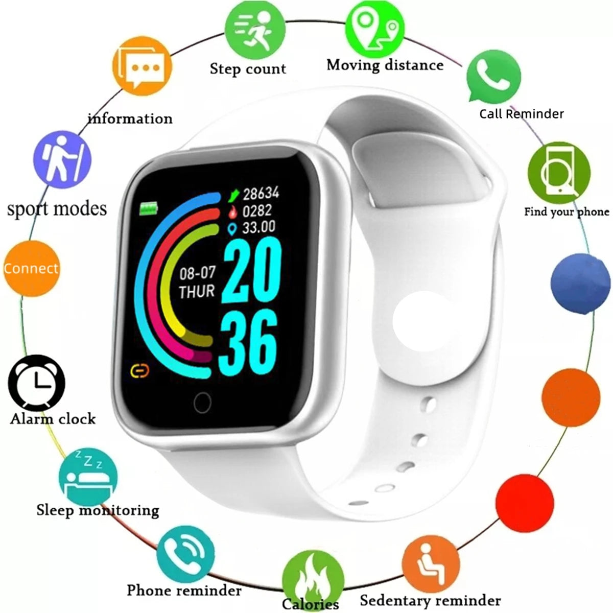 Smart Watch 116Plus D13 Y68 Pulsera deportiva para correr y monitorear el ritmo cardíaco, recordatorio de mensajes, reloj inteligente para hombre y mujer