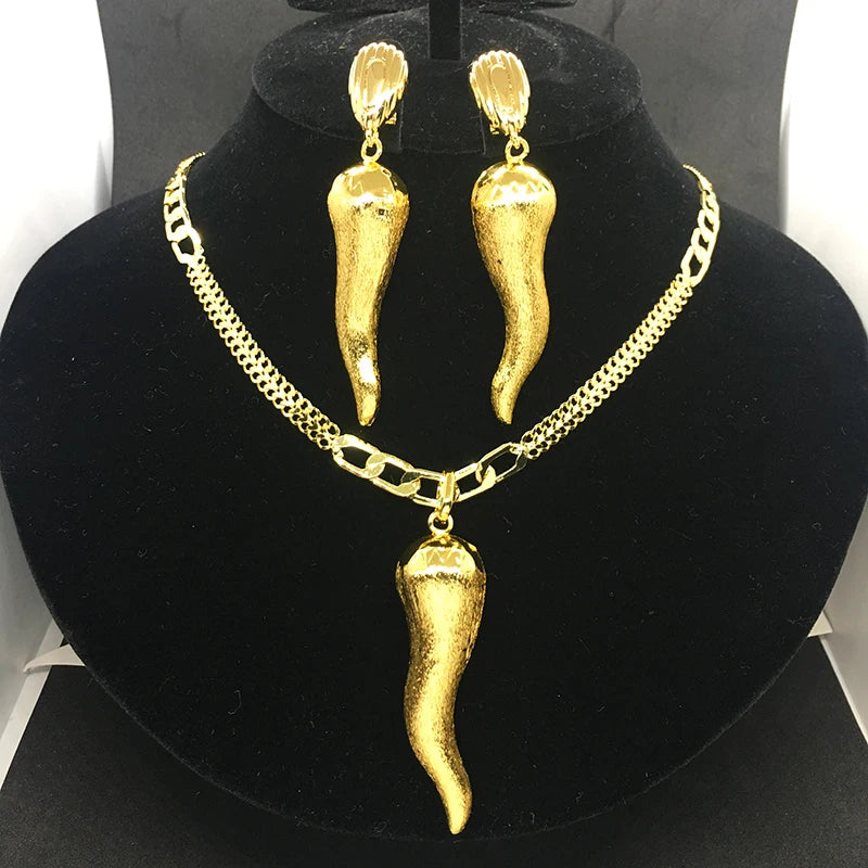 Juego de joyas brasileñas para mujer, pendientes de chile, colgante, Dubái, Nigeria, África, chapado en oro de 24 quilates, conjunto de joyas nupciales para boda