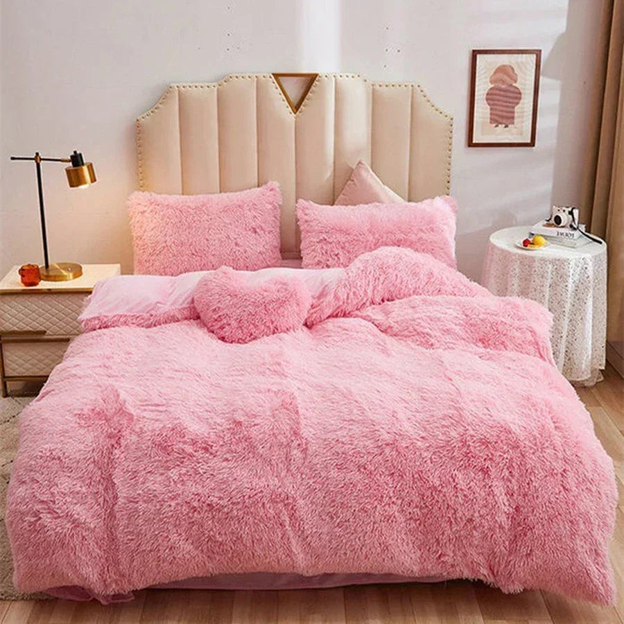 Juego de funda nórdica de felpa de lujo de 3/4 piezas – Ropa de cama cómoda y suave, perfecta para el confort del dormitorio, ideal para habitaciones de invitados y estética de dormitorios universitarios.