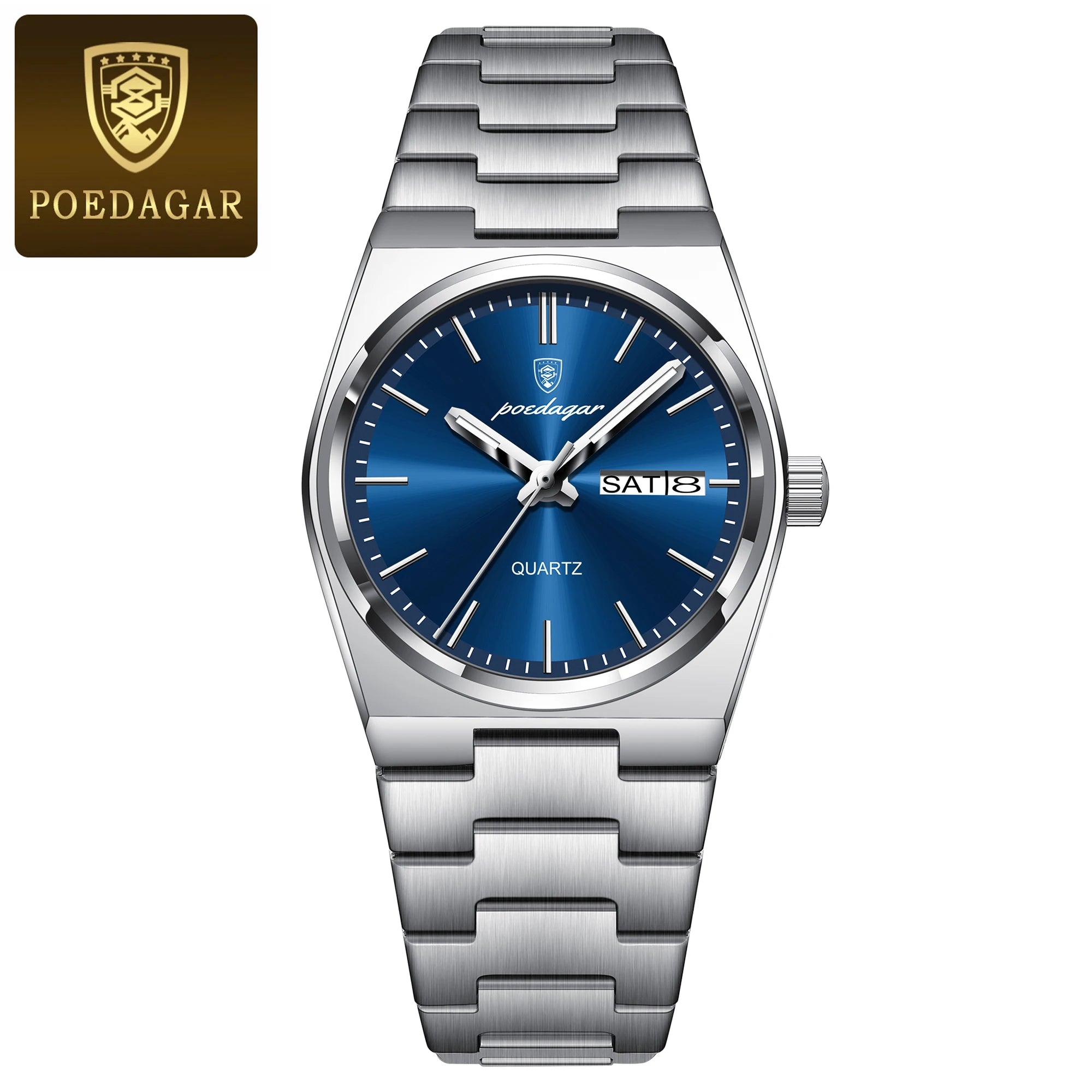 POEDAGAR Relojes Elegantes para Mujer Impermeable Luminoso Fecha Semana Reloj de Cuarzo de Acero Inoxidable para Mujer Reloj de Pulsera de Moda