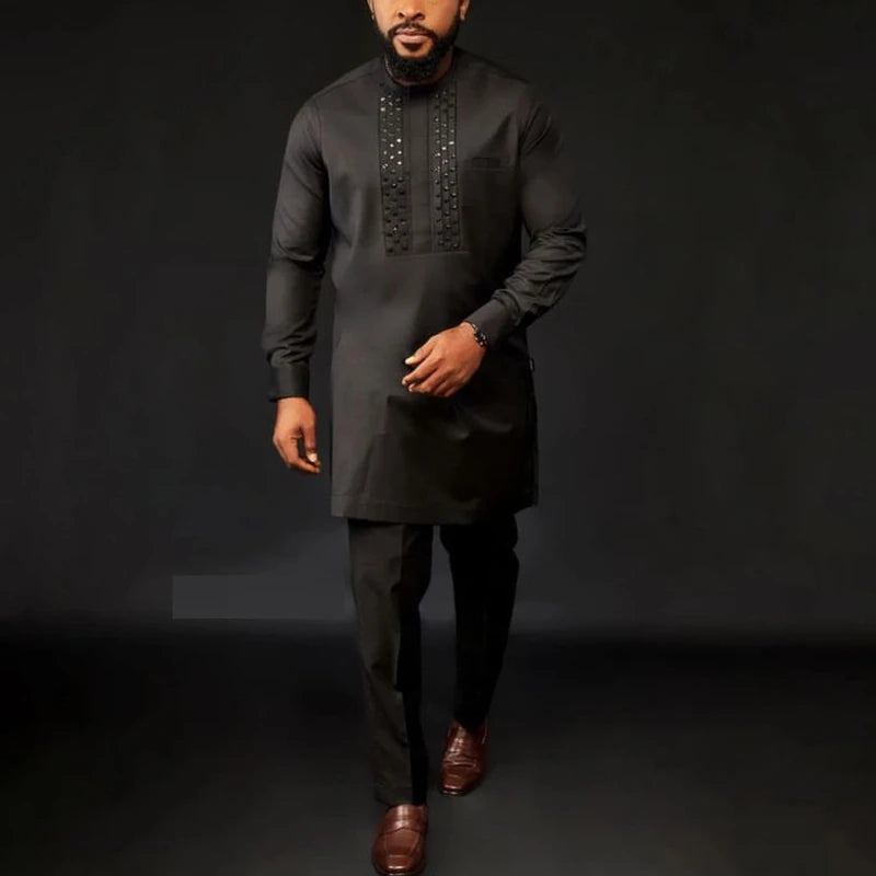Conjunto de dos piezas para hombre africano, trajes tradicionales, camisa de manga larga, pantalones, fiesta, África 2024, verano, caballero, traje de negocios étnico