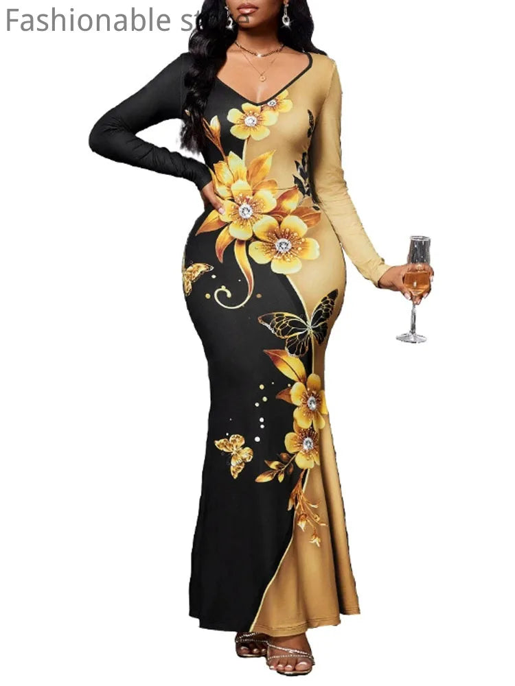 Women’s V-Neck Floral Mermaid Dress – Elegant, Sexy & Perfect for Special Occasions