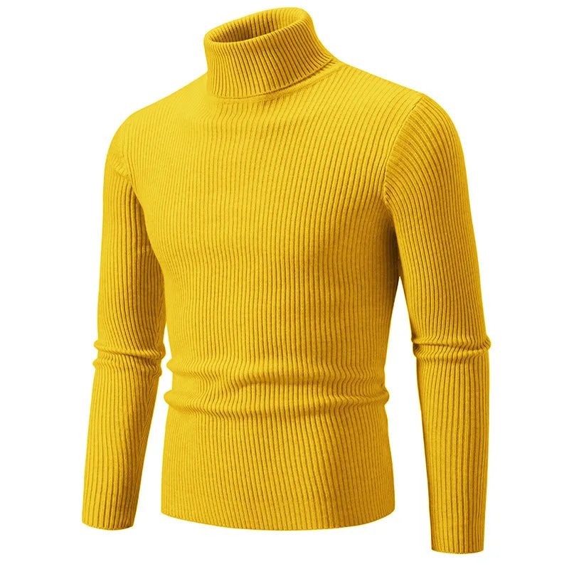 Men Pullovers Tops Turtleneck Sweaters Solid Knitted Full Sleeve Casual Regular Top Knit Thick Splice Slim Fit Autumn Winter