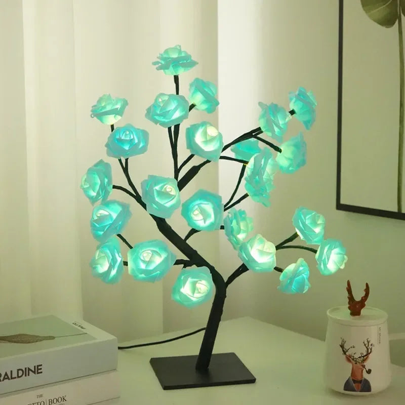 Guirlande lumineuse à 24 LED en forme de feuille d'érable, lampe de table en forme d'arbre à fleurs, veilleuse rose, cadeau pour mariage, fête, automne, Halloween, décoration