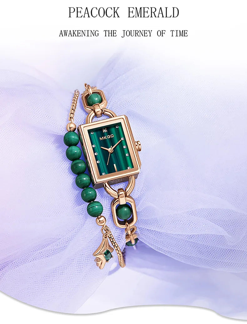 Reloj de mujer de lujo ligero con cristales exquisitos y pulsera de esmeraldas medievales, relojes de cuarzo de moda para mujer y accesorios