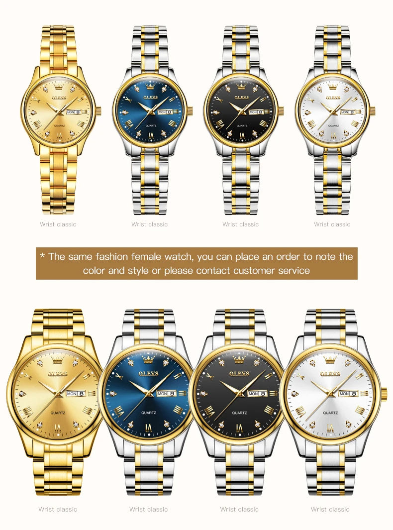 OLEVS Reloj de pulsera para mujer, relojes originales para mujer, de acero inoxidable impermeable, de lujo, de cuarzo, reloj de pulsera para mujer, dorado, Reloj Hombre