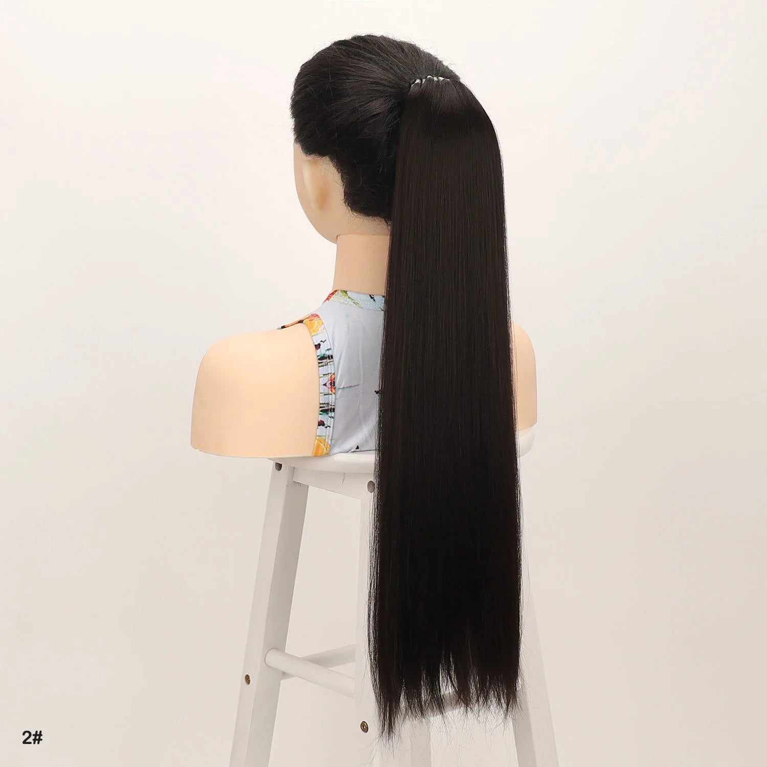 Synthetic Hair Ponytail With Rubber Band Ring Long Yaki Straight Puff Kinky Afro Ponytails Black Color For Women