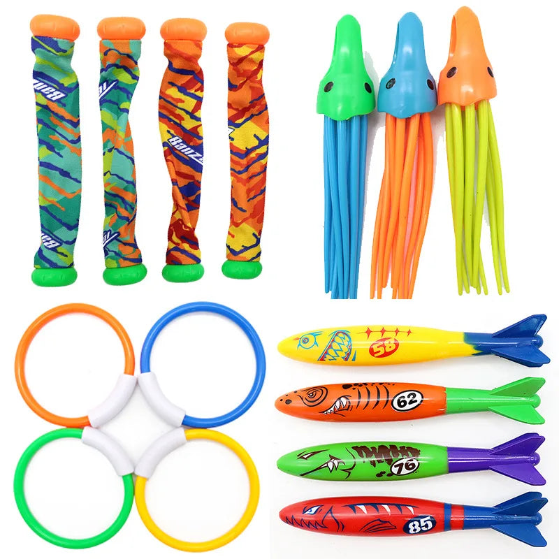 Juguetes de natación y buceo para niños con peces y delfines, boya para piscina, búsqueda del tesoro, buceo, diamantes de agua, juego de juguetes acuáticos para niños, juego reutilizable de regalo