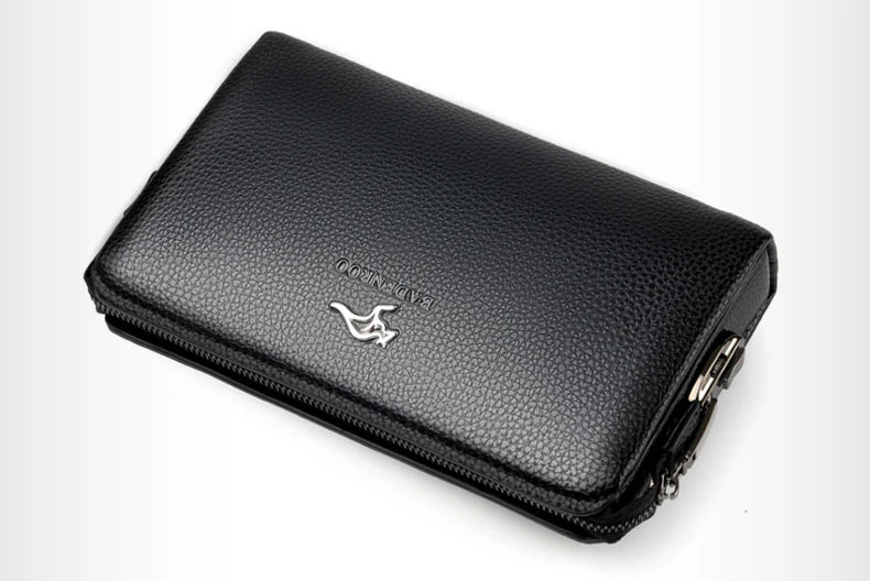 Luksusmerke Herrelommebok Skinn Lang Lommebok PU-skinn Lommebok Herre Dobbel Glidelås Myntlomme Pung Forretnings Clutch Telefonveske