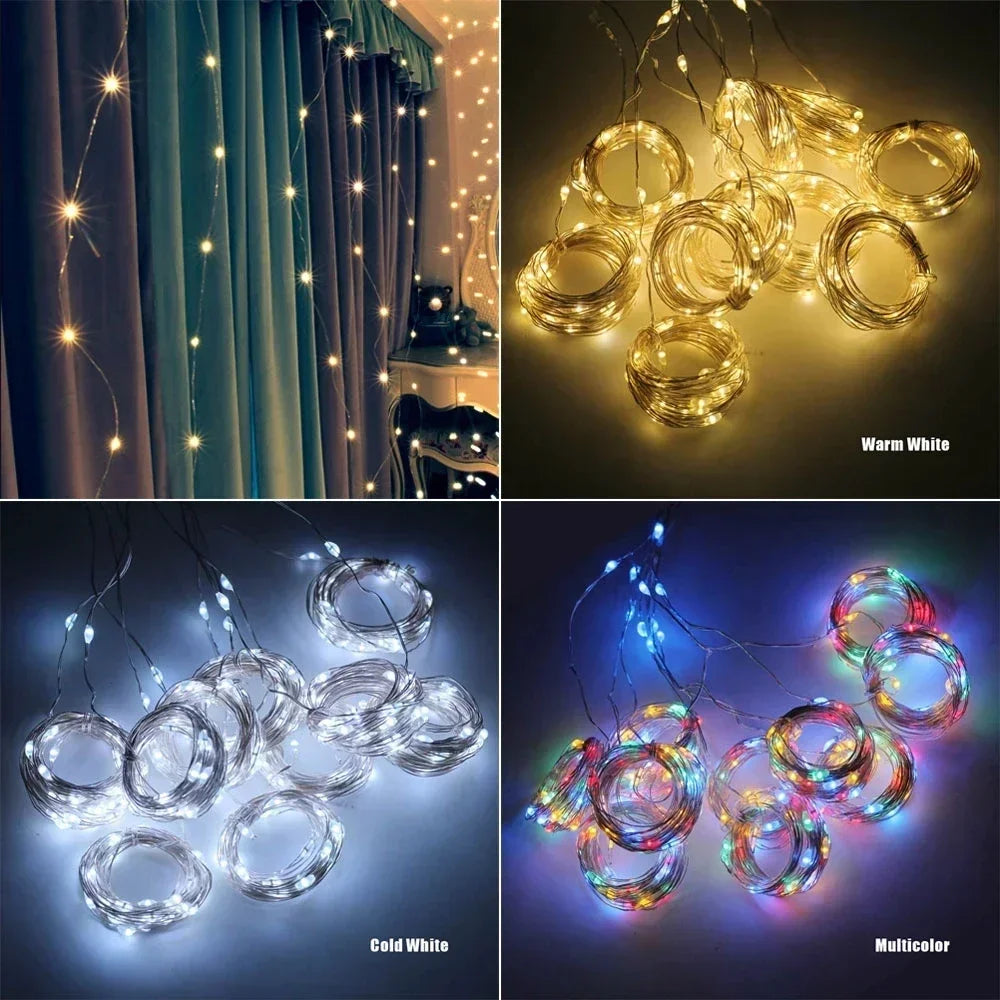 Guirnalda de luces de hadas LED para boda, luces de Navidad, enchufe USB, cortina, cadena de luces, decoración navideña, fiesta de cumpleaños, decoración de pared