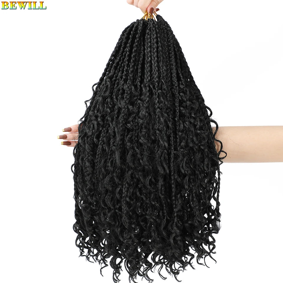 18" Long Boho Braids Extensions Goddess Box Braids Crochet Hair Black Purple Pink Synthetic Braiding Hair Bohemian Hippie Braids