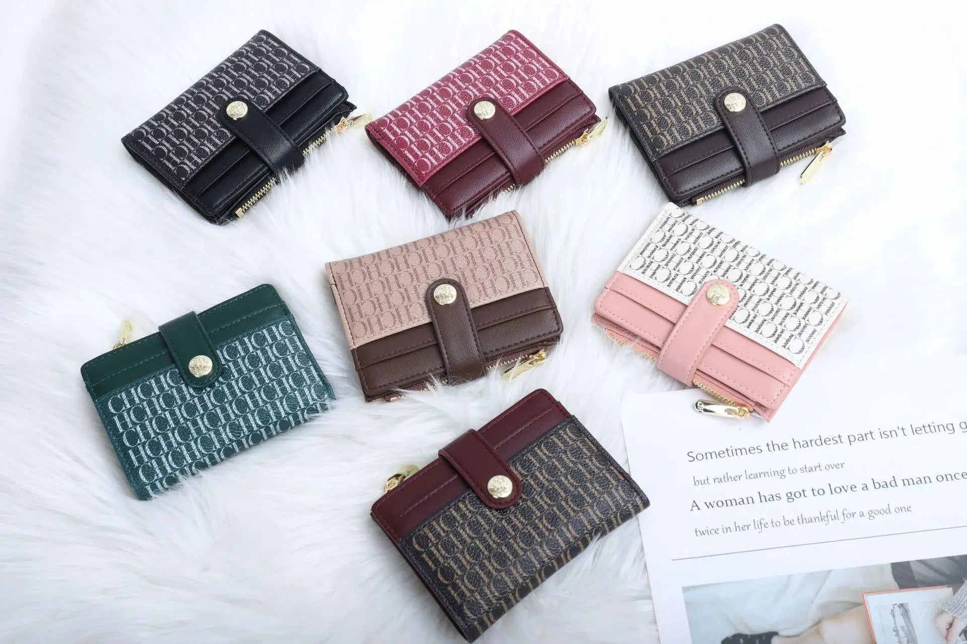 Cartera CH Luxury Classic plegable pequeña y ligera para mujer, cartera retro con estampado, mini tarjetero, monedero multifunción para tarjetas de identificación