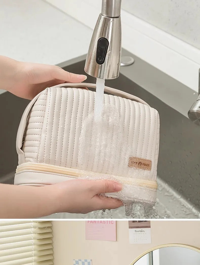 Bolsa de maquillaje de gran capacidad, estuches de cosméticos para mujer, organizador de maquillaje, neceser de belleza portátil, artículos de viaje esenciales, neceser de aseo.
