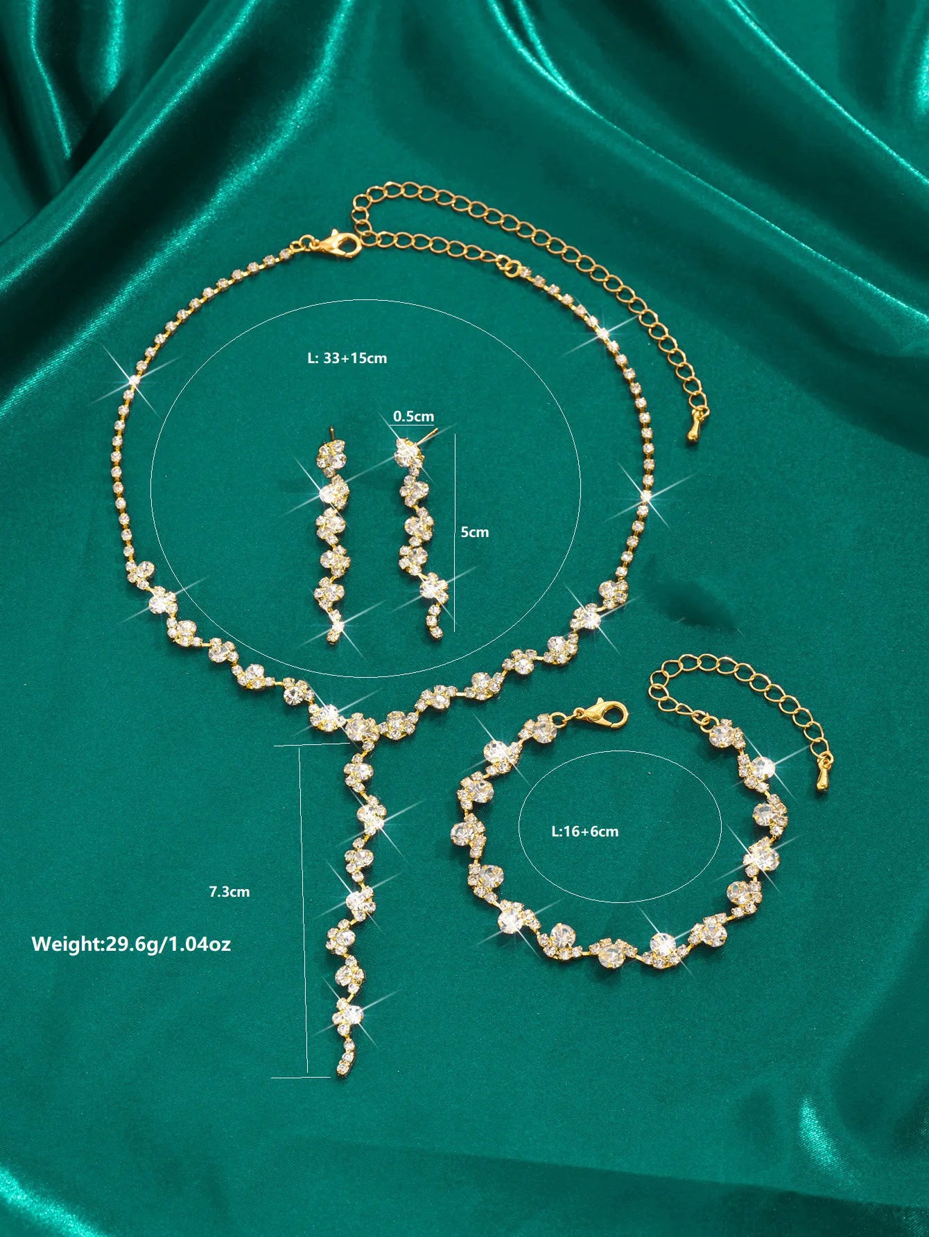 Conjunto de 4 piezas de joyería de moda europea y americana para mujer, collar con diamantes de imitación, pulsera, pendientes, accesorios para vestido de novia