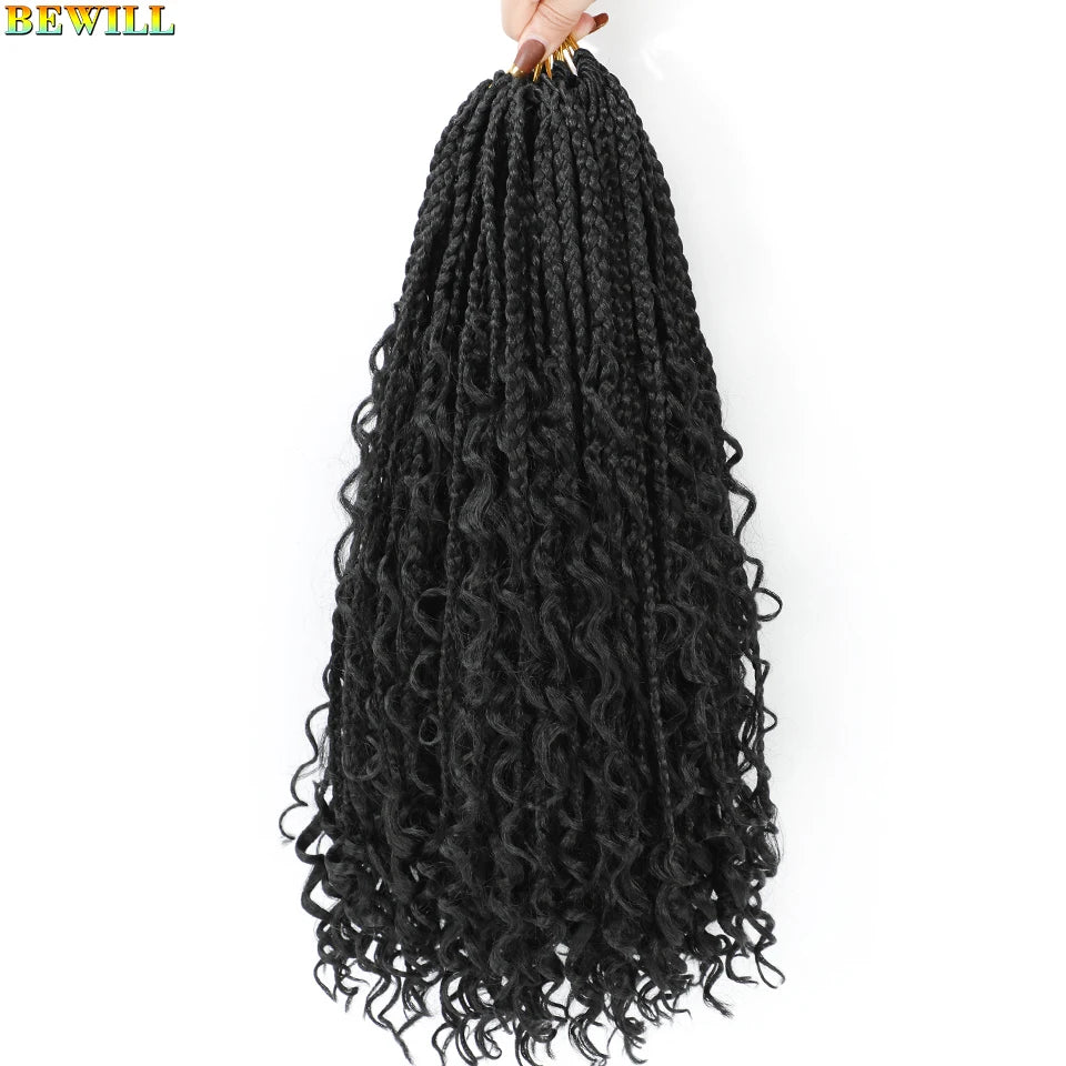18" Long Boho Braids Extensions Goddess Box Braids Crochet Hair Black Purple Pink Synthetic Braiding Hair Bohemian Hippie Braids