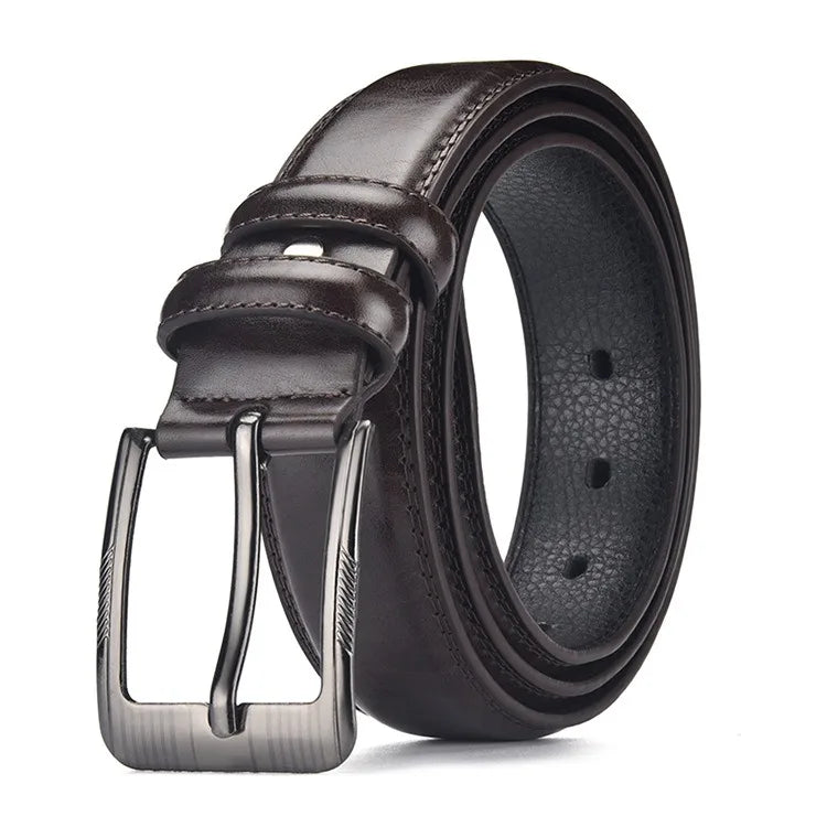 Paquete de 2 cinturones de hebilla de pasador de negocios para hombres | Estilo para el día a día y conjunto de regalo para festivales, cuero auténtico