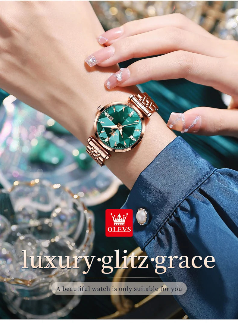 OLEVS 5536 Reloj de mujer de alta calidad con diseño de joyas elegantes, reloj de cuarzo impermeable, reloj de lujo de oro rosa para mujer Reloj Mujer