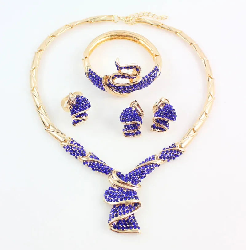 Conjuntos de joyas de cuentas africanas, collar llamativo, pendientes, brazalete, anillos finos para mujer, accesorios de fiesta de boda con diamantes de imitación