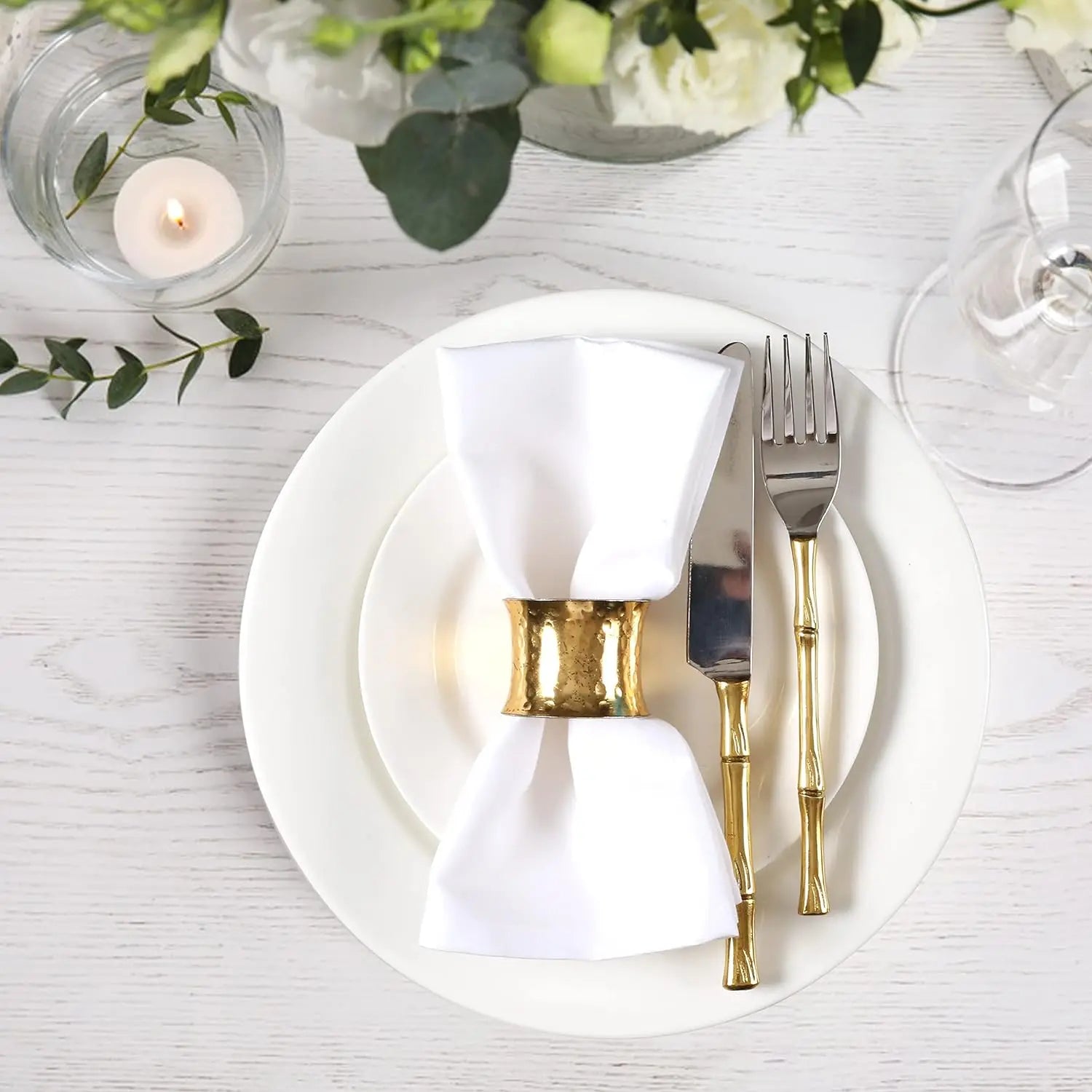 Paquete de 12 servilletas de cena 100% algodón, de 45 x 45 cm, blancas, suaves, absorbentes y cómodas, ideales para eventos y uso regular.