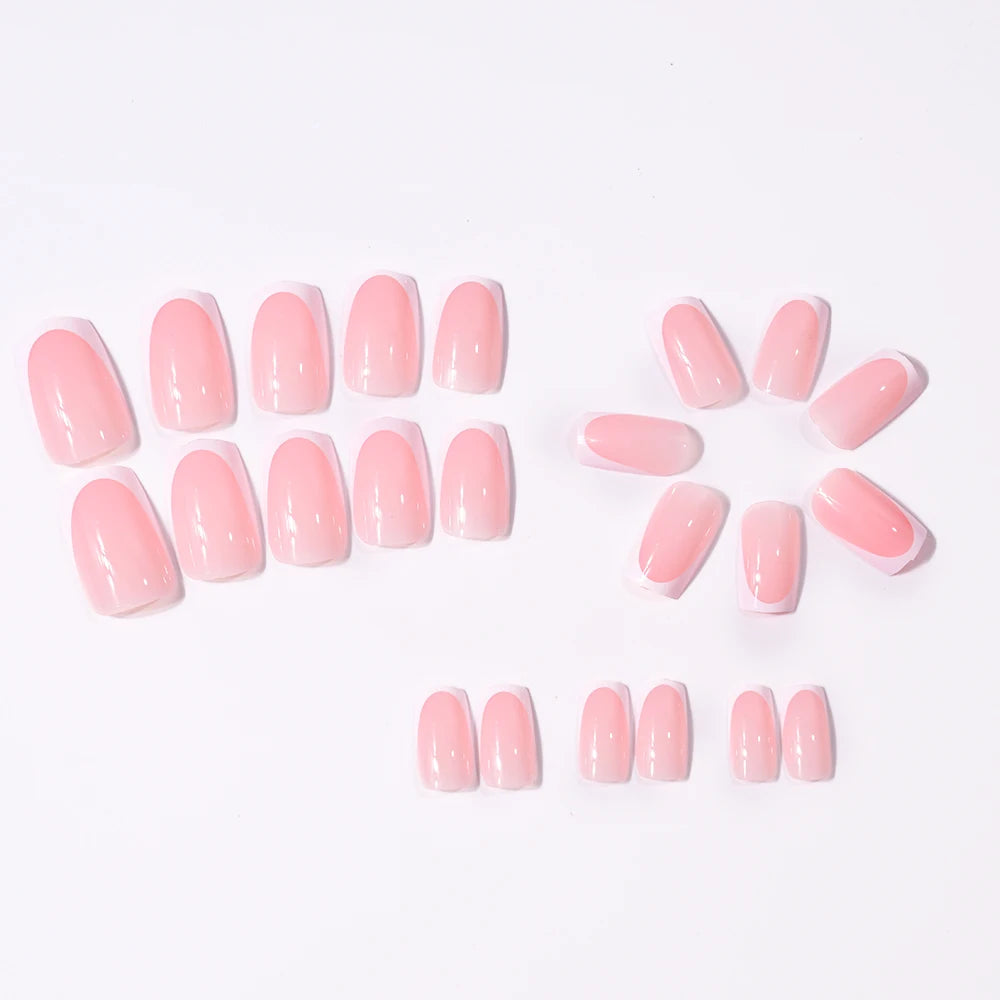 120pcs Nude Rose French Press On Nails Carré Forme Courte Brillant Couverture Complète Faux Ongles Conseils Fille Mignonne Printemps Porter Faux Ongles
