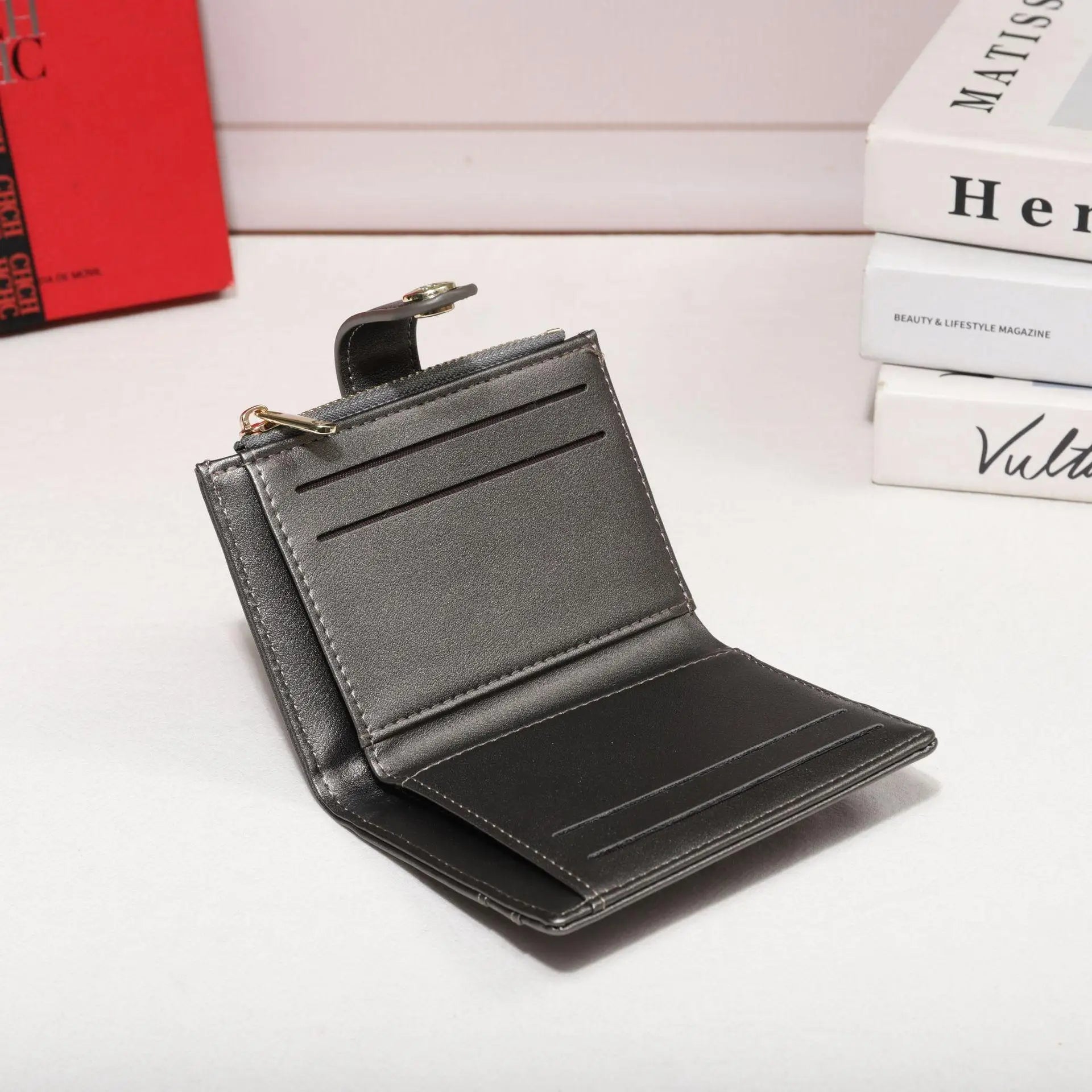 Cartera CH Luxury Classic plegable pequeña y ligera para mujer, cartera retro con estampado, mini tarjetero, monedero multifunción para tarjetas de identificación