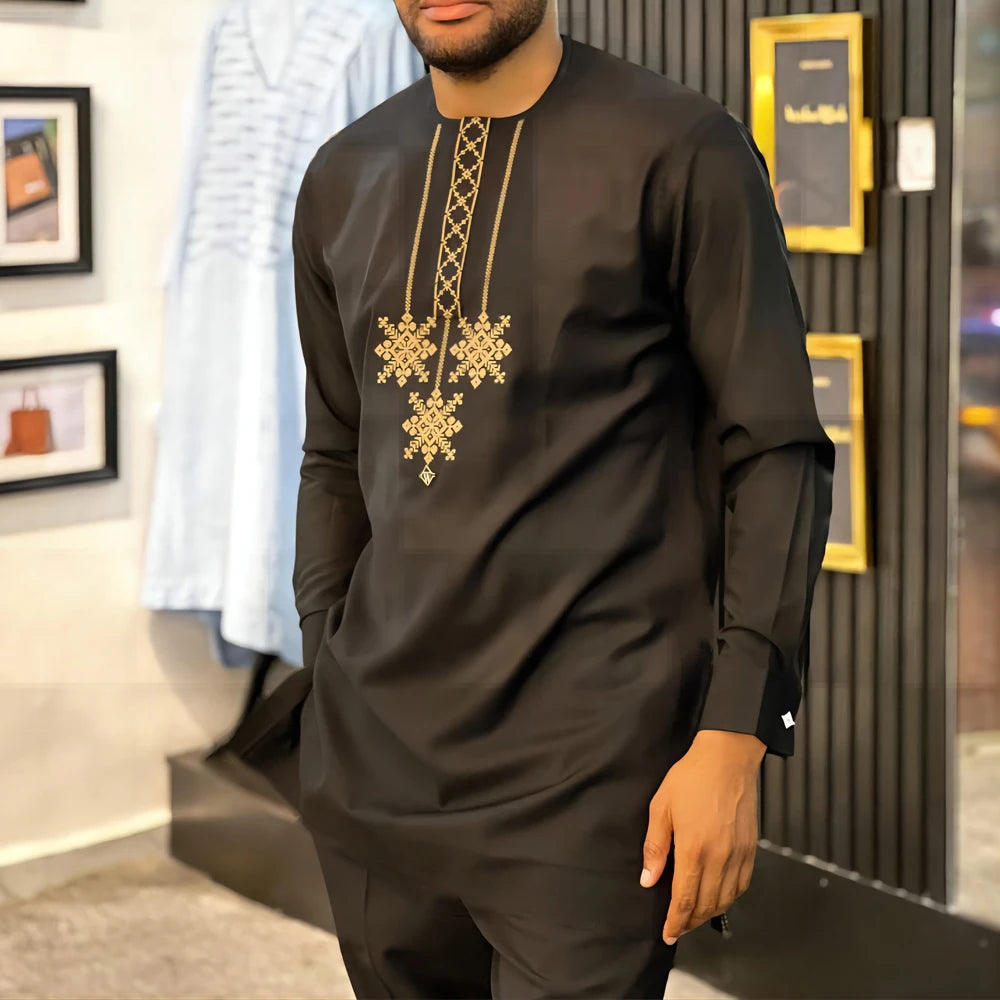Conjuntos de verano para hombre, ropa, caftán, lujoso, manga larga, top y pantalones, traje de 2 piezas para hombre, ropa tradicional étnica africana para hombre