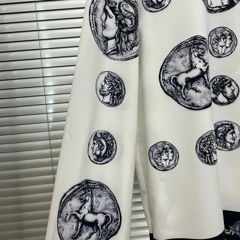 Men's shirt Vintage Character print Spring / Autumn Loose Version Classic Long-sleeved Lapel Fashion and leisure Top S-5XL