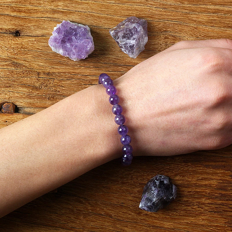 Geniune Amethyst Natural Crystal Bracelet for Women Pulsera Amethust Bracelet Made of Real Natural Stone Beads Body-Purifying