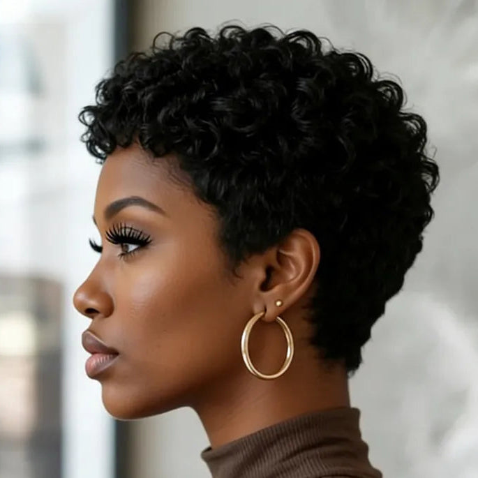 Peluca pixie rizada afro