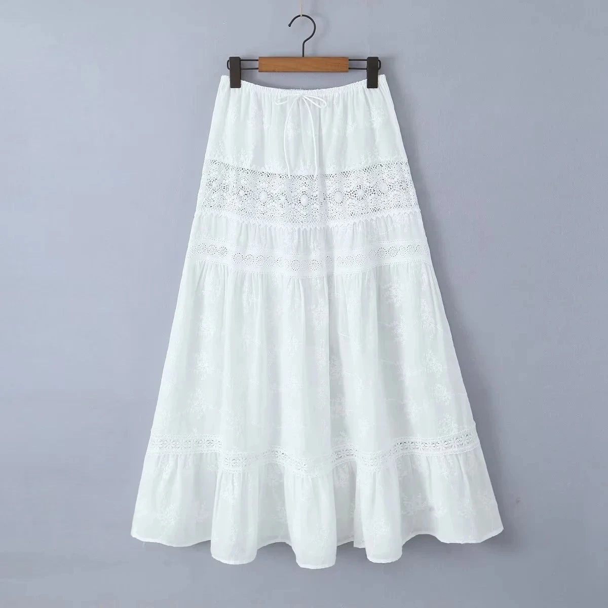 Conjunto de falda de encaje, vestido de verano para mujer, vacaciones en la playa, sexy, algodón, conjunto a juego, atuendos de primavera, blanco, 2 piezas, conjunto de vestidos de mujer 2025