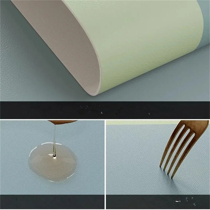 Manteles individuales de PU para mesa, impermeables, antideslizantes, aislantes, de cuero, estilo navideño, posavasos, alfombrilla elíptica bicolor