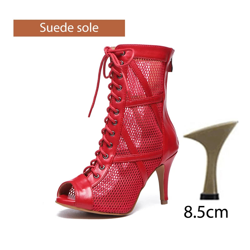 DKZSYIM Zapatos de baile latino para mujer, color rojo y negro, zapatos de jazz de salón de baile, tacones de 5-11 cm para mujer y hombre, para salsa y tango