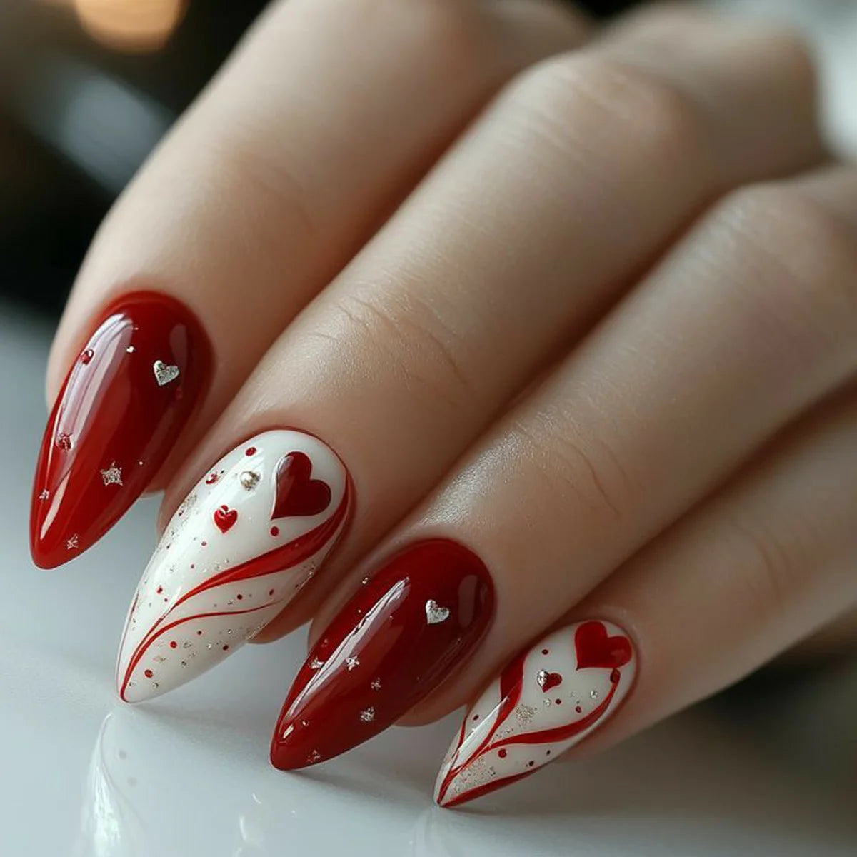 Uñas postizas Corazón y Rosa
