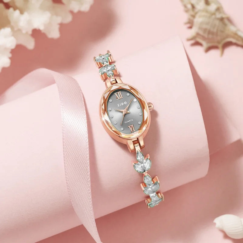 UTHAI V22 Relojes de mujer Lujo ligero Diamantes incrustados Reloj femenino impermeable de cuarzo ovalado de moda para mujer con pulsera