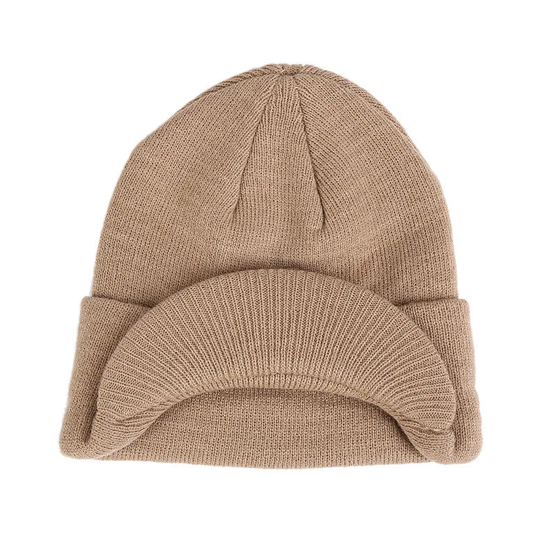 Gorro Holgado de Punto de Invierno para Hombre y Mujer, Gorro Grande a la Moda con Visera Estilo Militar, Gorro de Lana Cálido, Gorro de Esquí de Pato de Otoño, de Punto