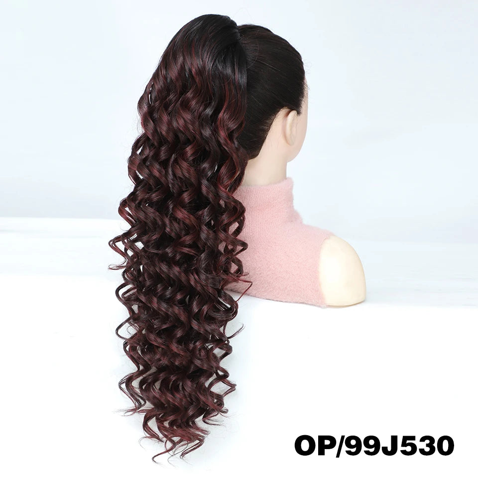 Extensions de queue de cheval bouclée à cordon de serrage de 28 pouces, postiche synthétique à clipser pour femmes noires, longues perruques ondulées pour filles afro