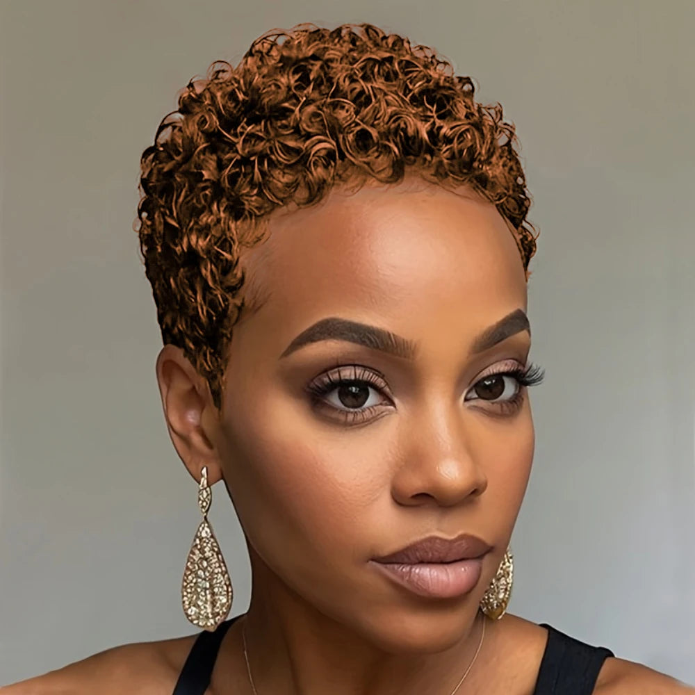 Peluca de cabello humano rizado afro corto