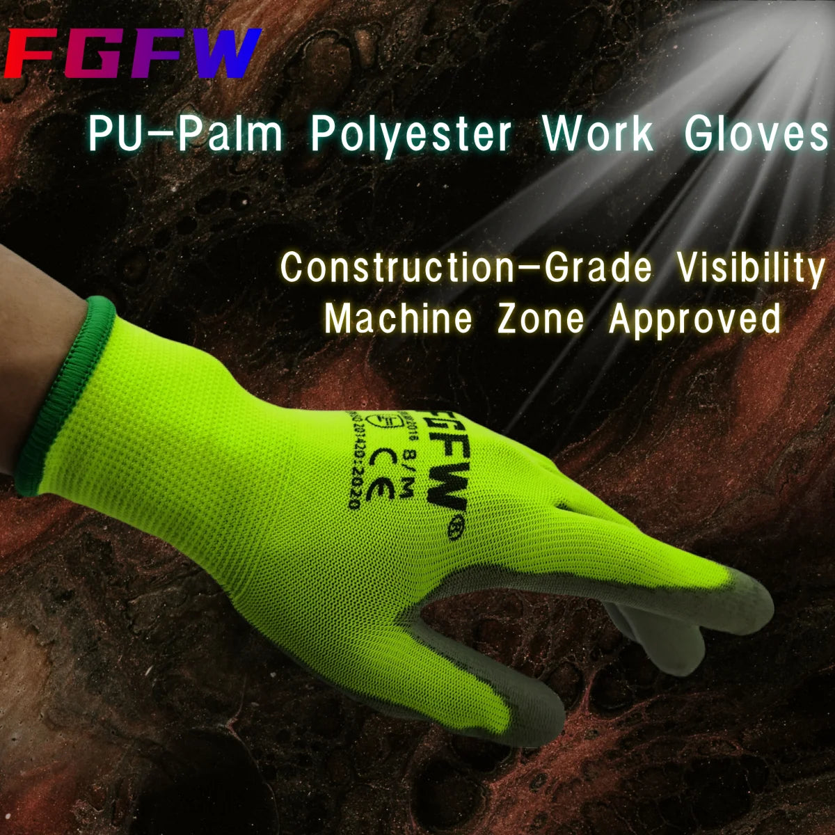 Lot de 10 paires de gants de travail enduits de PU - Gants de sécurité légers et résistants, certifiés EN 388/ISO 20471, tailles S/M/L/XL