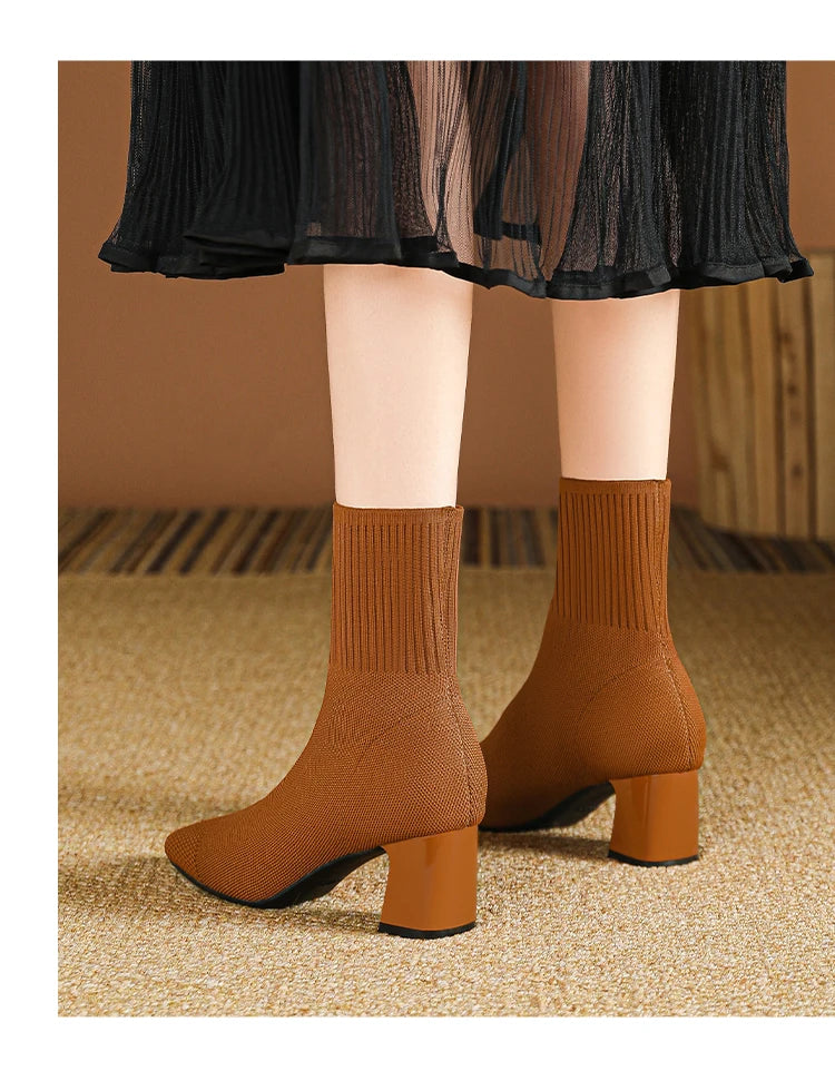Botas de mujer, nueva moda, punta fina, tejido suave, informales, cómodas (altura del tacón 4.5 cm)