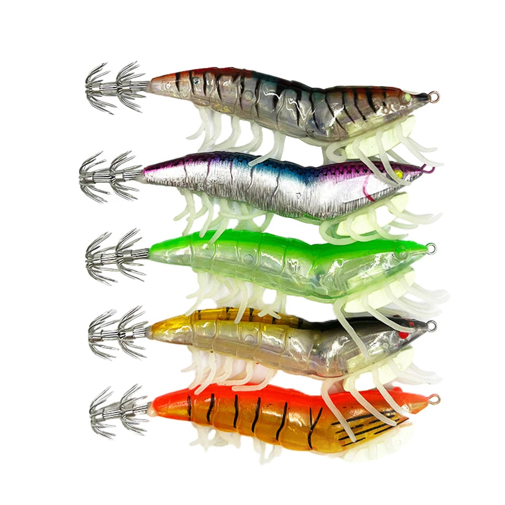 3.0 Squid Bait Squid Hook Wood Shrimp Squid Hook Soft Leg Shrimp Lure Bait Glistening Wood Shrimp Squid Hook Fishing Tackle