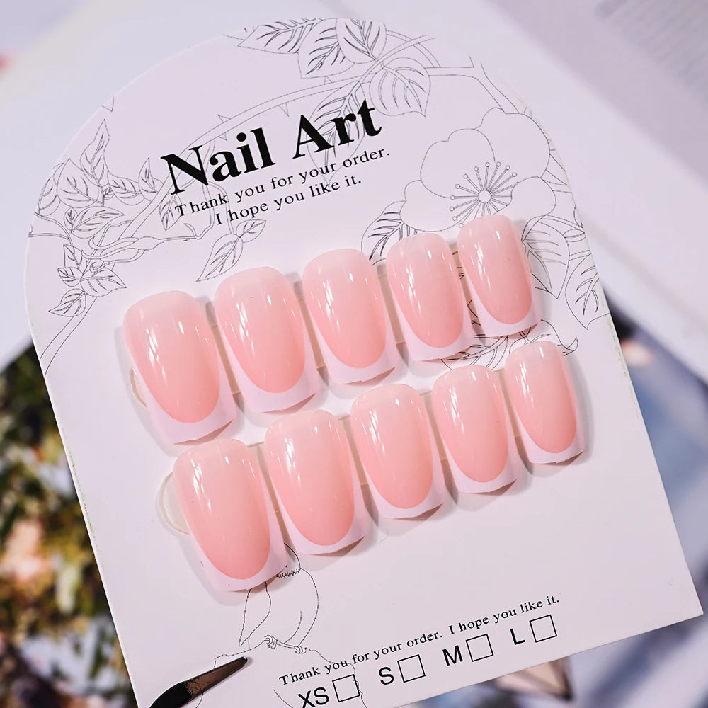 120pcs Nude Rose French Press On Nails Carré Forme Courte Brillant Couverture Complète Faux Ongles Conseils Fille Mignonne Printemps Porter Faux Ongles