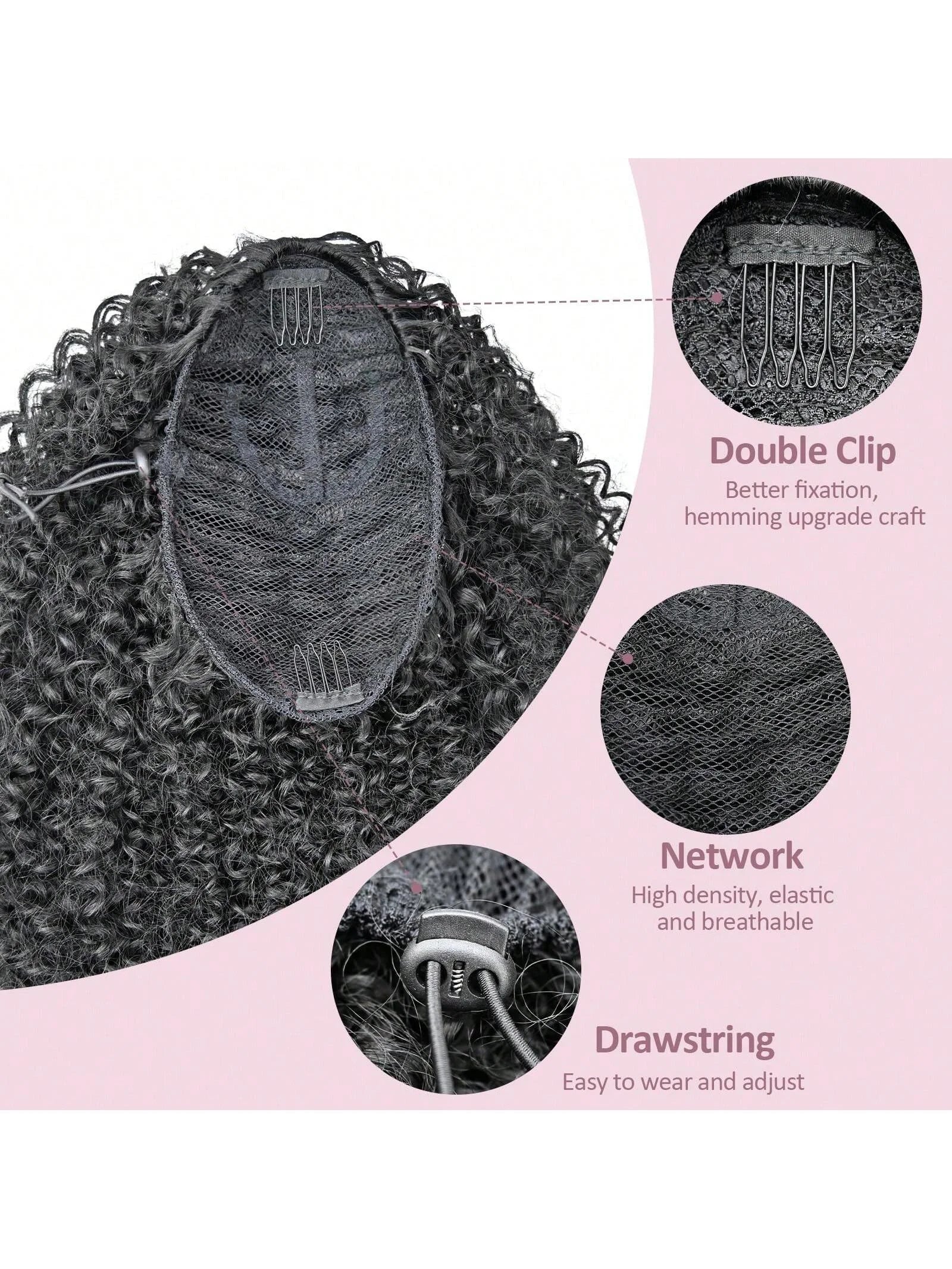 Extensions de Cheveux Synthétiques Frisés Kinky Afro Fluffy en Queue de Cheval avec Cordon de Serrage pour Femmes, 45 cm